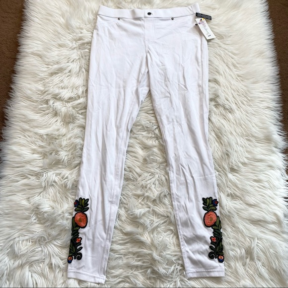 NWT Utopia Buttercup Patched White Jean Leggings Women's Size large - Picture 2 of 8